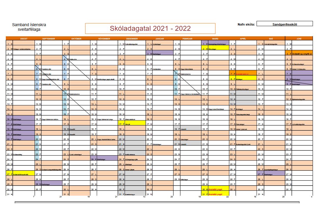 Skóladagatal 2021-2022.