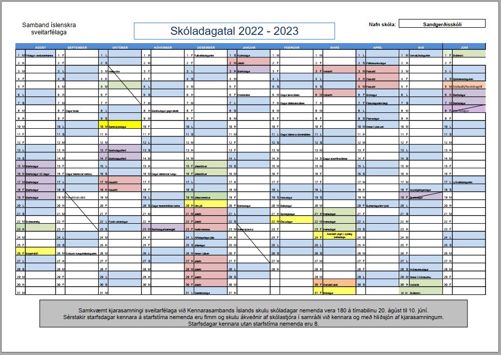 Skóladagatal 2022-2023