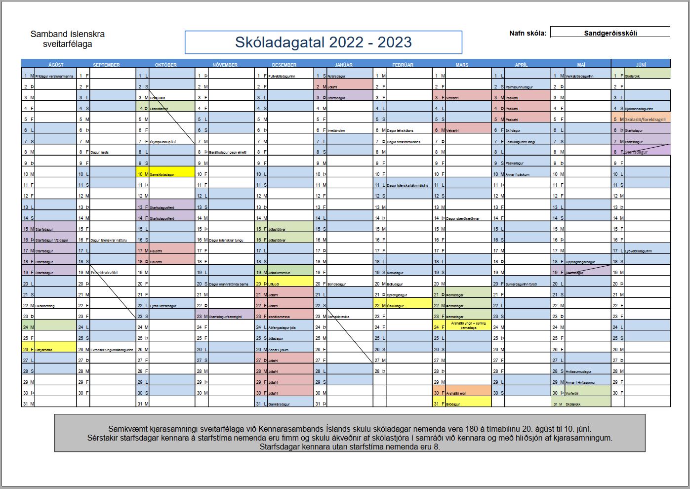 Skóladagatal 2022-2023