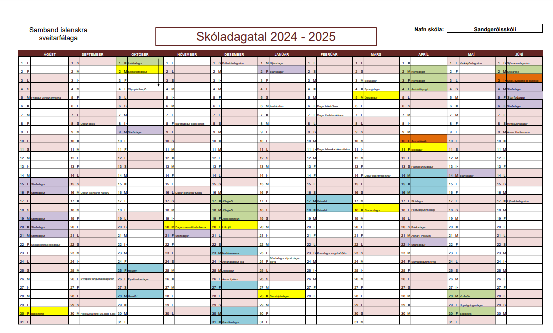 Skóladagatal 2024-2025