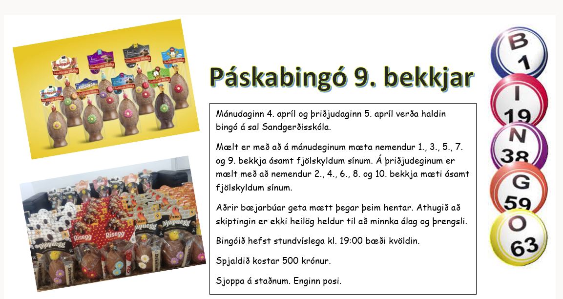 Páskabingó 9. bekkjar