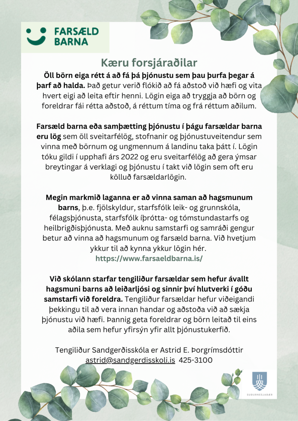 Farsæld í þágu barna - tengiliður Sandgerðisskóla