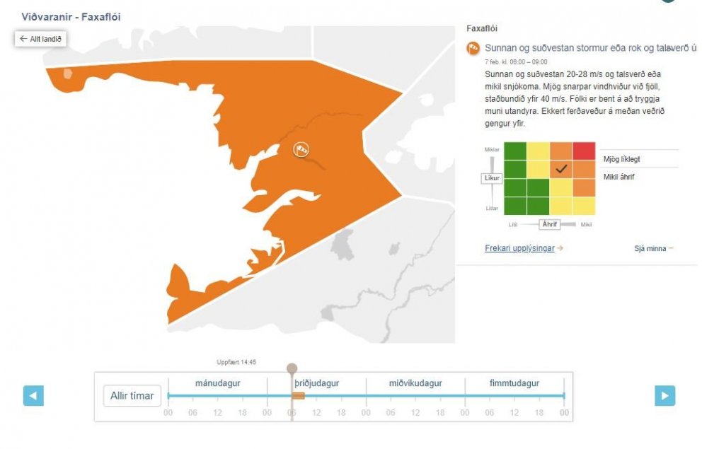 Appelsínugul viðvörun í fyrramálið