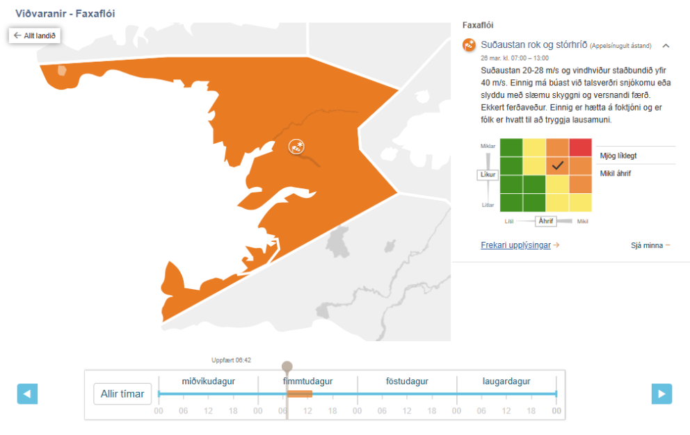 Appelsínugul viðvörun í fyrramálið