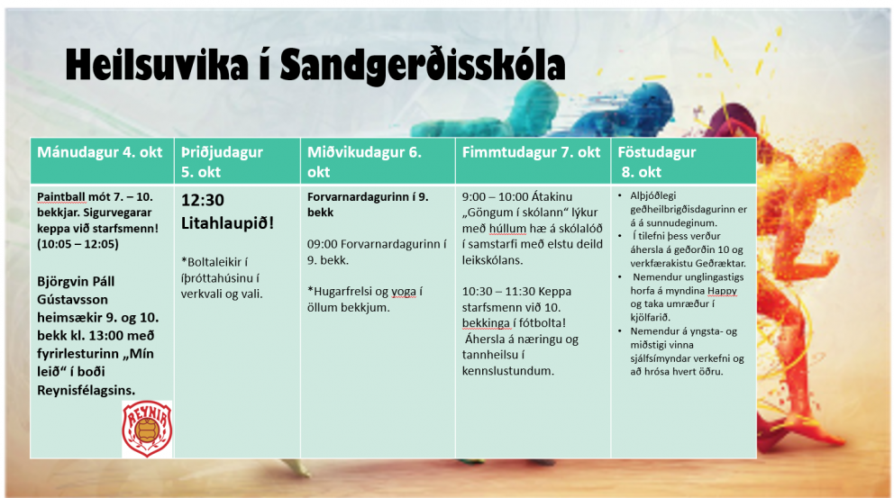 Dagskrá heilsuviku Sandgerðisskóla.