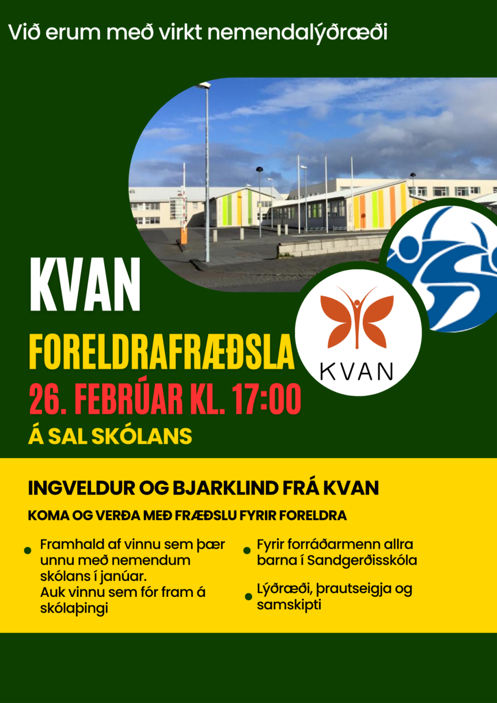 KVAN með foreldrafræðslu 26. febrúar kl. 17:00