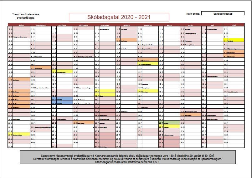 Skóladagatal 2020 - 2021