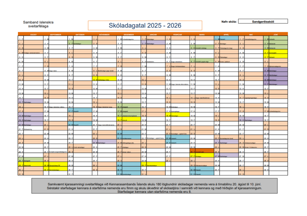 Skóladagatal 2025-2026