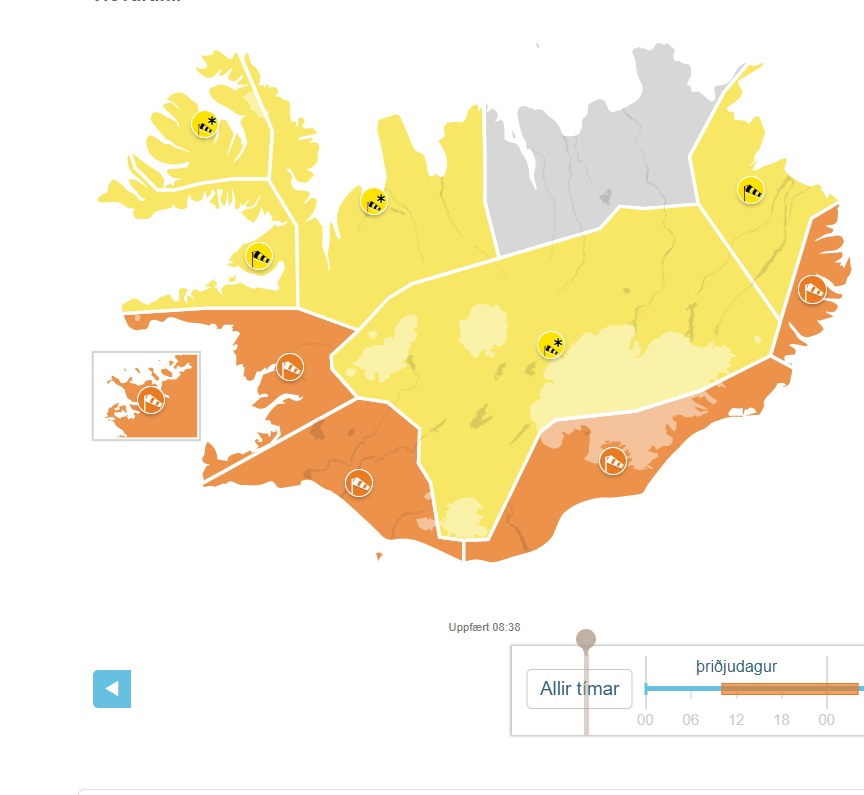 Appelsínugul viðvörun vegna veðurs