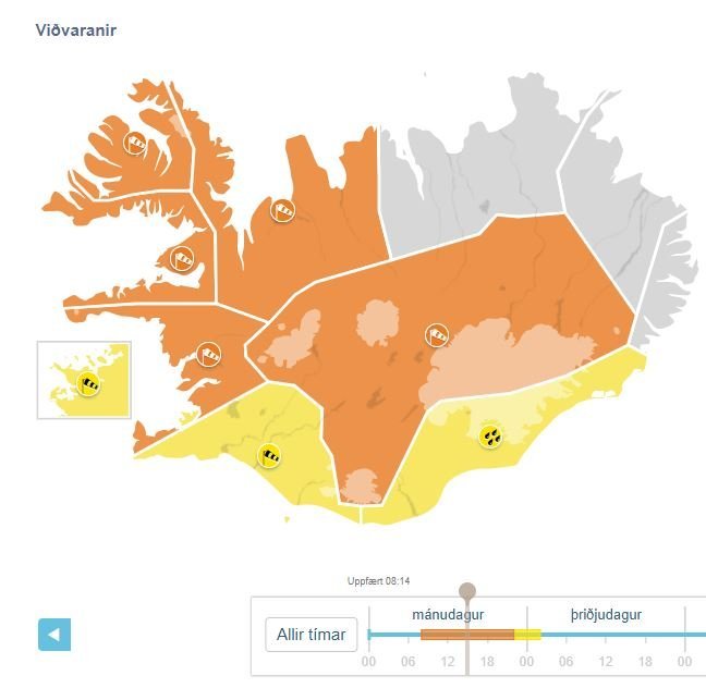 Appelsínugul viðvörun í gildi.