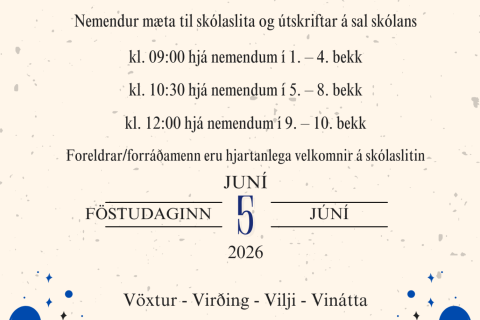 Skólaslit föstudaginn 5. júní