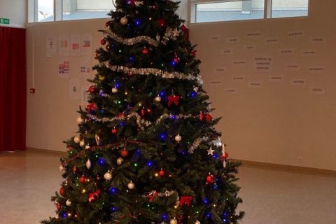 Jólatré skólans skreytt